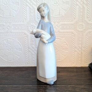 Vintage Lladró Porcelain Figurine | Girl Holding Pig